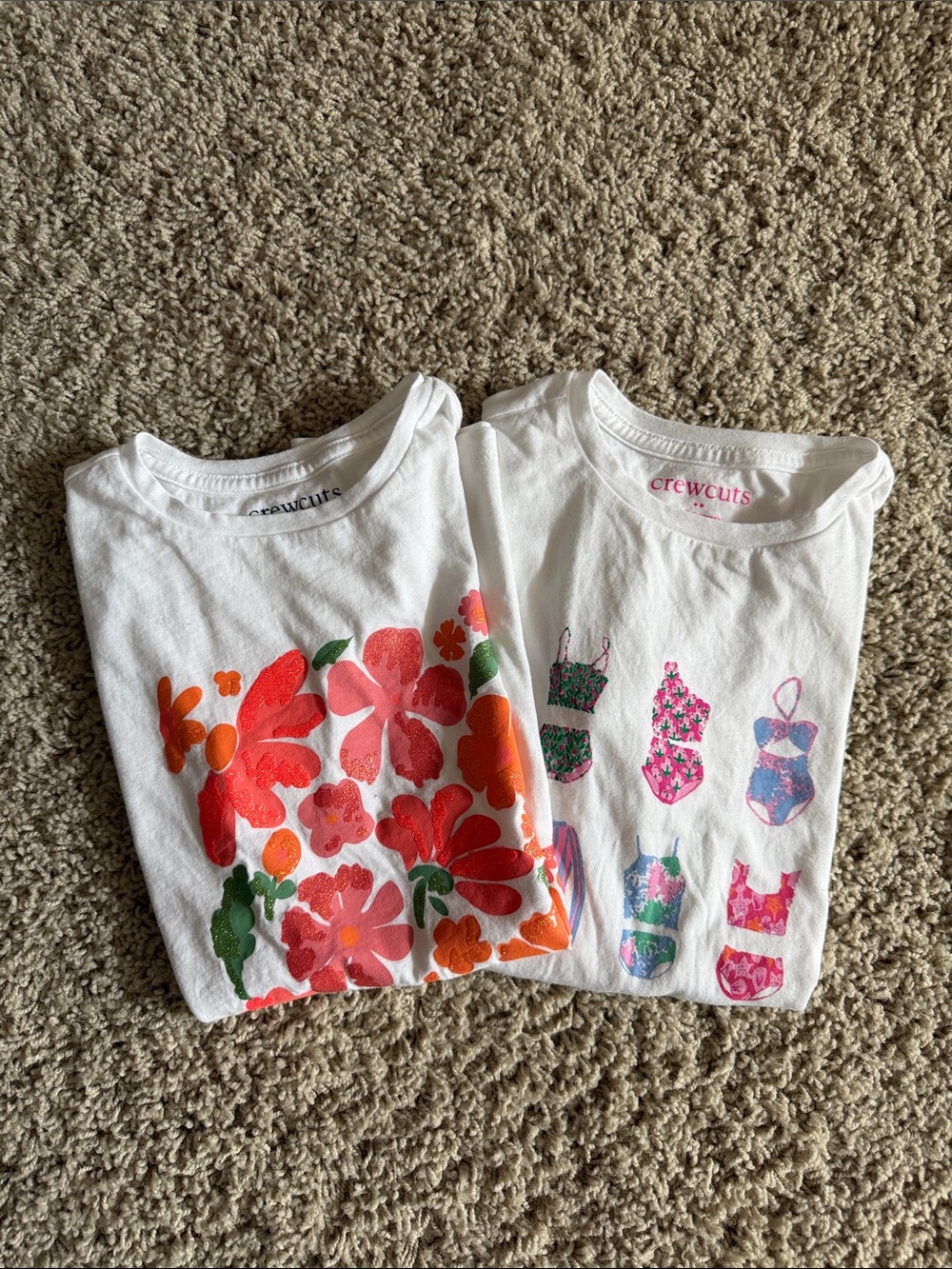 J. Crew White Kids Tee Set with Pink & Orange Floral and Swim Prints Sz L NEW